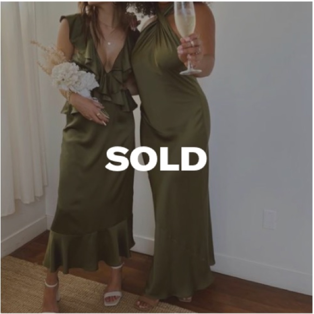 SOLD Show Me Your Mumu Jasmine Halter Maxi Dress in Rich Olive Luxe Satin L